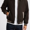 Brown Wool Blend Varsity Jacket-Front