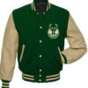 Milwaukee Bucks NBA Varsity Beige and Green Jacket-Front